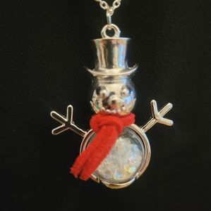 Beautiful Christmas Snowman Globe  Pendant Necklace